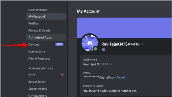 User checking how to see where you're logged into Discord on a laptop