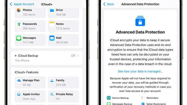Person navigating iPhone settings to turn on Advanced Data Protection iCloud