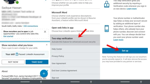 User enabling how to turn on two-factor authentication on LinkedIn on smartphone