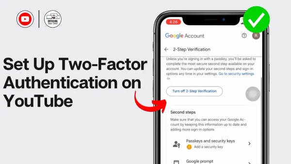 Person setting up how to turn on two-factor authentication on YouTube using smartphone