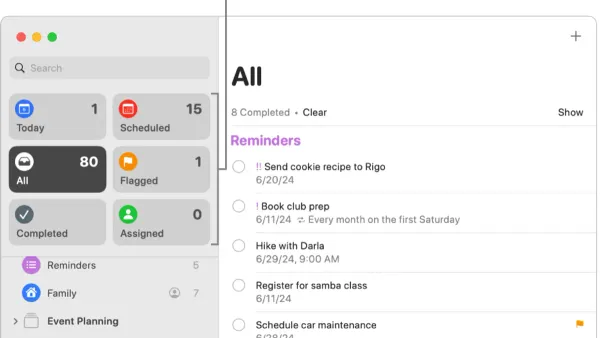 MacBook displaying how to use smart lists in Reminders on Mac for task management