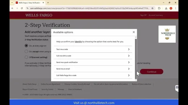 User completing Wells Fargo two-factor authentication setup on smartphone