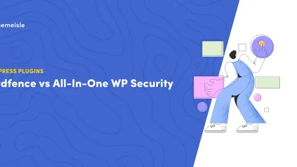 Comparison of Wordfence vs All In One WP Security features on laptop screen